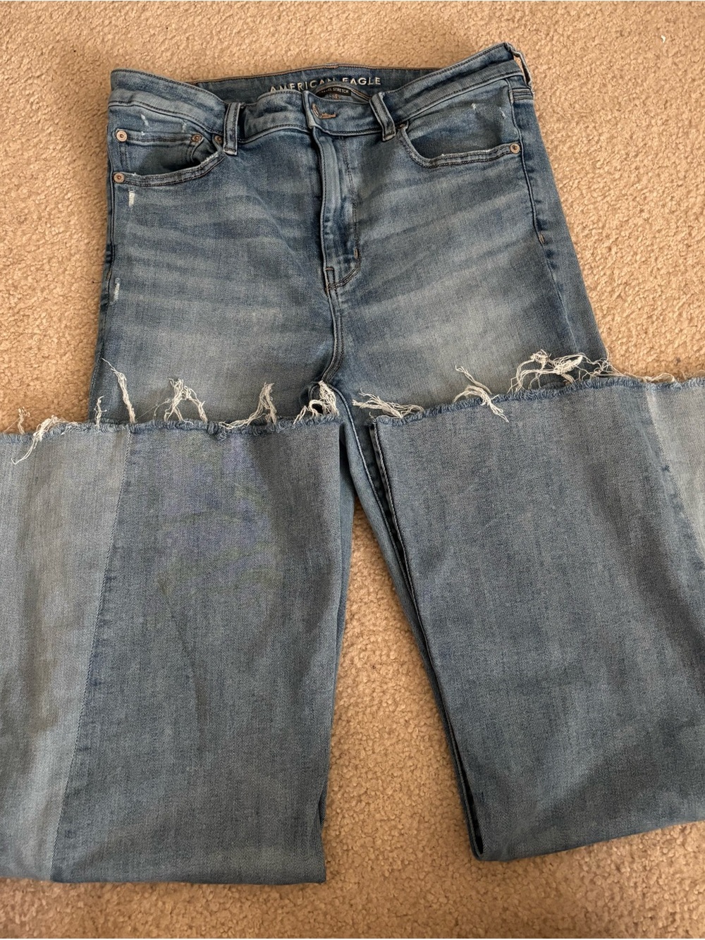 American Eagle Outfitters Medium Blue Wide Leg Distressed Hem Jeans